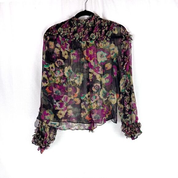 ULLA JOHNSON Andi Sheer Chiffon Crinkle Floral Silk Blouse Size 0 - Picture 7 of 7